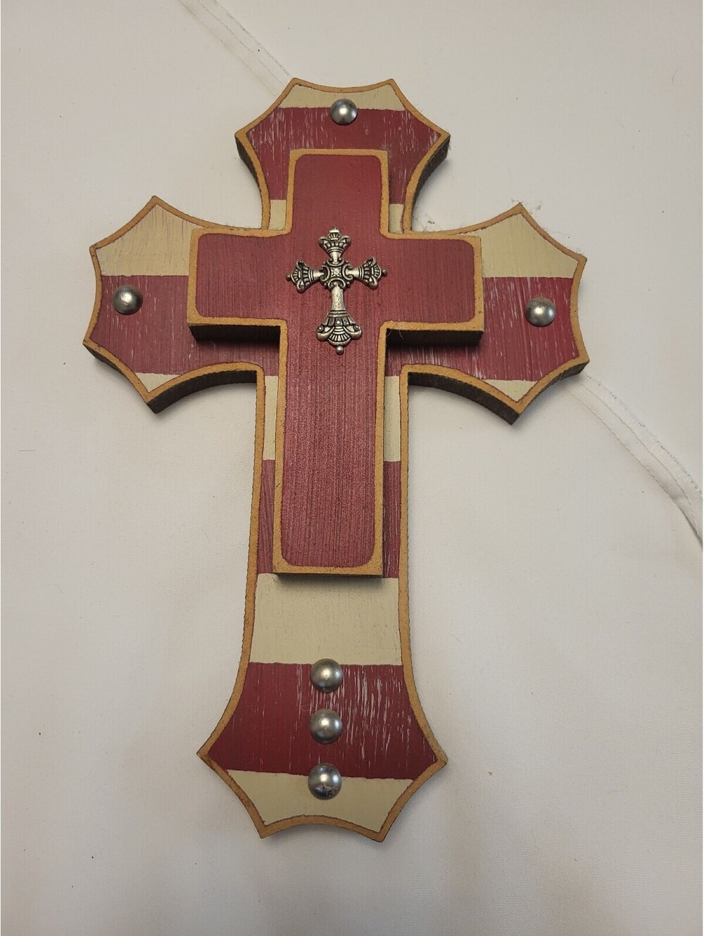 Layered 11x7" Wooden Wall Cross with Metal Accent